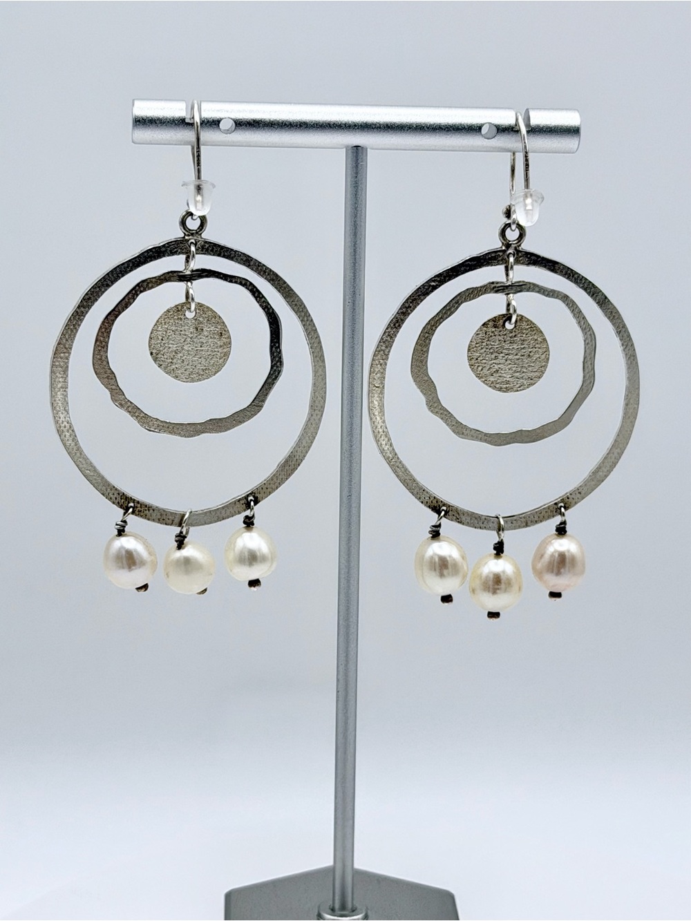 Silpada Rare HTF Sterling PEARLS OF WISDOM Wire Drop Multi-Hoop Earrings wPearls - Picture 3 of 12